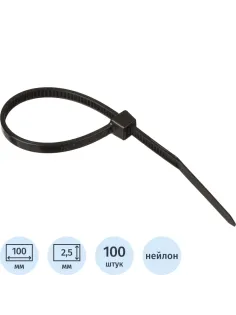 Хомут стяжка нейлоновая Topfort 3х100 (2,5х100 мм) чёрный 100 шт/уп