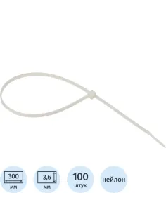 Хомут стяжка нейлоновая Topfort 4х300 (3,6х300 мм) белый 100 шт/уп