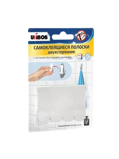 Держатель полоски двухсторонние самоклеящиеся UNIBOB, белый, 4 шт/упак