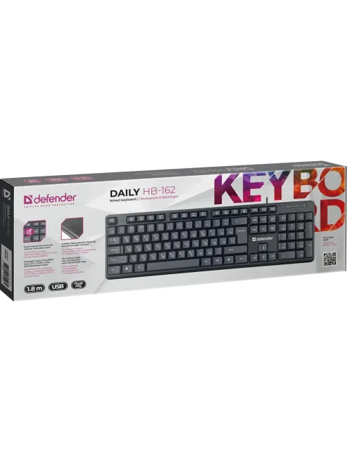 Клавиатура Defender Daily HB-162 RU проводн,черный,104кнопки+FN, 1.8м 45162
