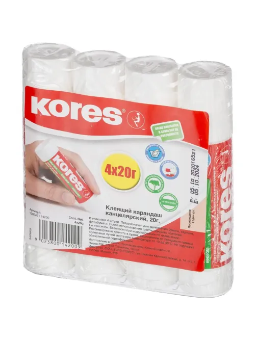 Клей-карандаш 20г KORES 4шт./уп. 14200