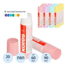 Клей-карандаш 20г Kores Pastel ассорти:розовый, желтый, фиолетовый ,мятный