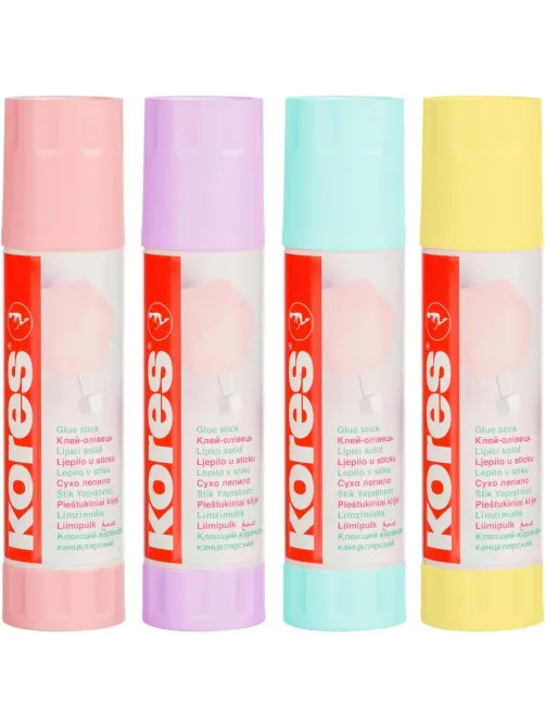 Клей-карандаш 20г Kores Pastel ассорти:розовый, желтый, фиолетовый ,мятный