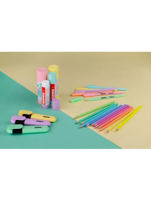 Клей-карандаш 20г Kores Pastel ассорти:розовый, желтый, фиолетовый ,мятный