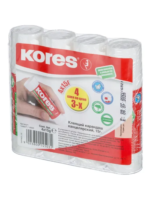 Клей-карандаш 15г KORES (4 по цене 3) 14503/14500