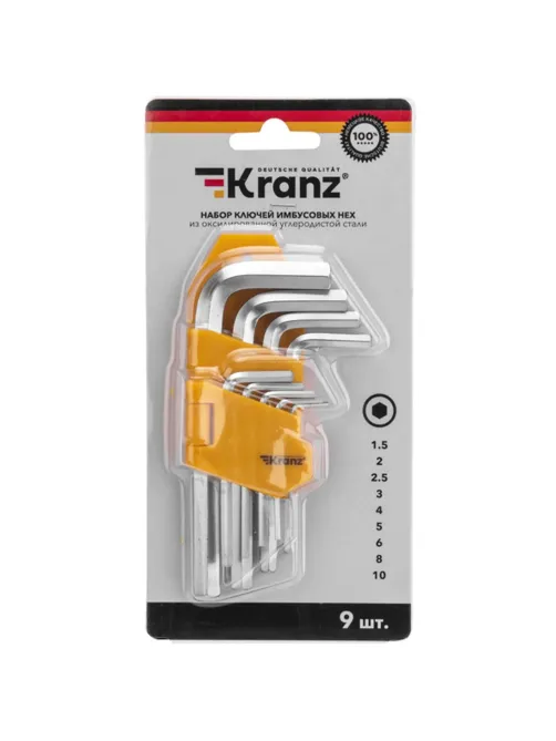 Набор ключей имбусовых HEX KRANZ 1,5-10 мм, CrV, 9 шт. KR-12-5215