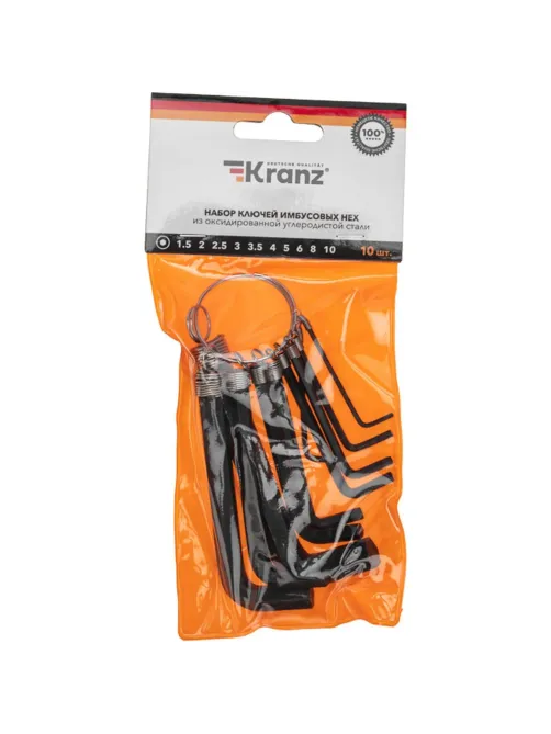Набор ключей имбус. HEX KRANZ 1,5-10мм CrV 10шт, оксид, кольцо KR-12-5201