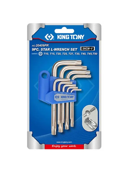 Набор ключей Г-обр. Torx,T10H-T50H,корот.,с отв.,9предм.KING TONY,20409PR