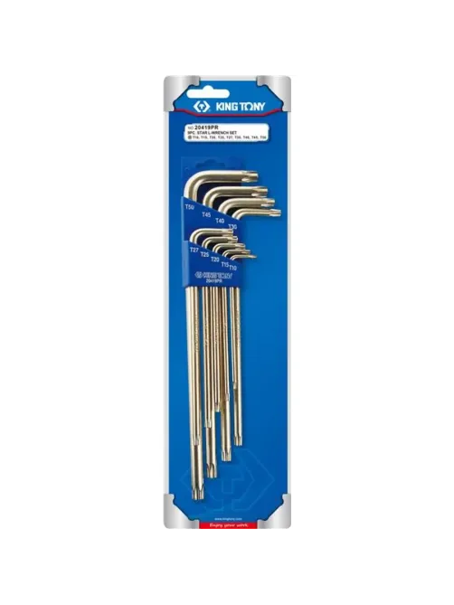 Набор ключей Г-обр Torx,T10H-T50H,длин,с отверс,9 пред.KING Tony 20419PR