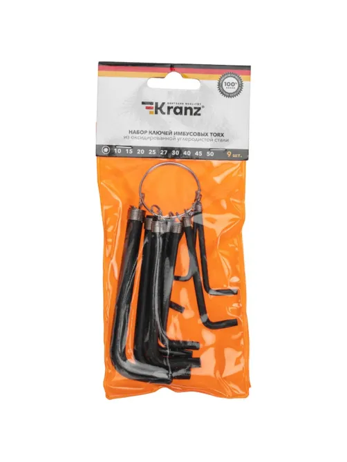 Набор ключей имбус. TORX KRANZ T10-T50 CrV 9 шт, оксид, кольцо KR-12-5203