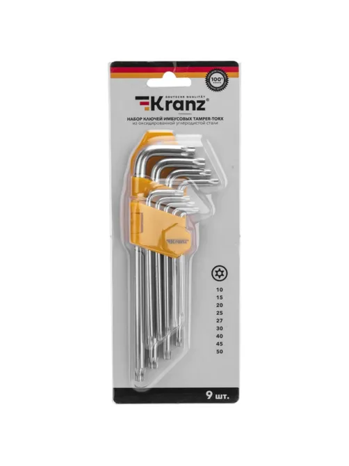 Набор ключей имбус.Tamper-Torx KRANZ 9шт ТТ10-50 закал. удл ник. KR-12-5221