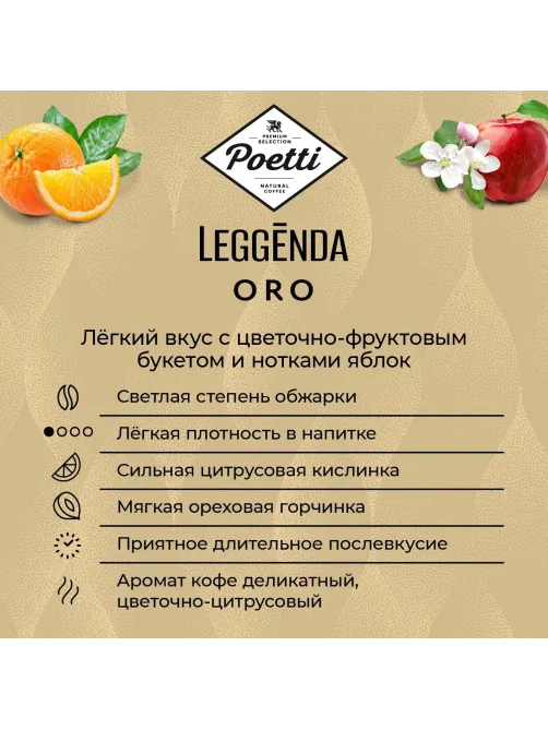 Кофе Poetti Leggenda Oro в зернах, 1кг