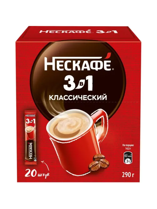 Кофе Nescafe 3 в 1 классический раств., шоу-бокс, 20штx14,5г