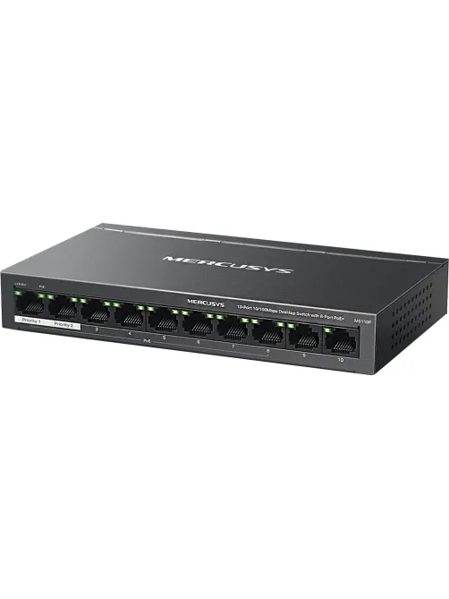 Коммутатор Mercusys MS110P (L2) 10x100Мбит/с 8PoE+ 65W неуправляемый