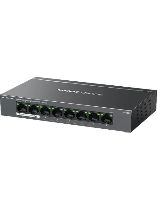 Коммутатор Mercusys MS108GP (L2) 8x1Гбит/с 7PoE+ 65W неуправляемый