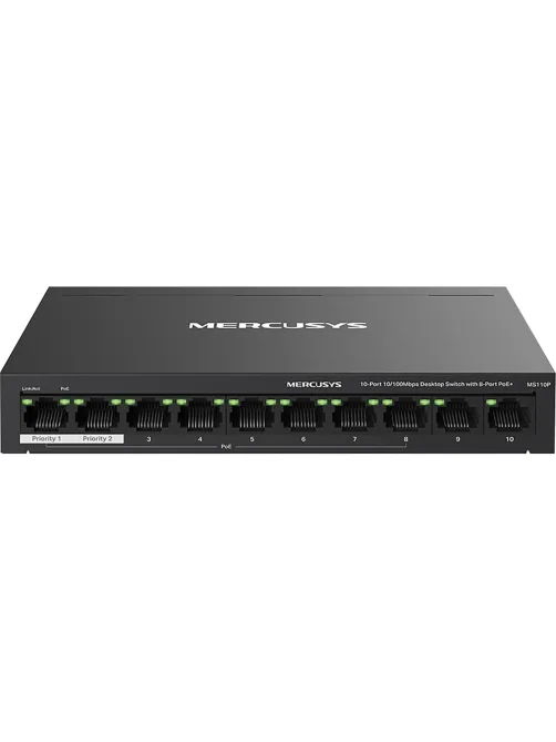 Коммутатор Mercusys MS110P (L2) 10x100Мбит/с 8PoE+ 65W неуправляемый