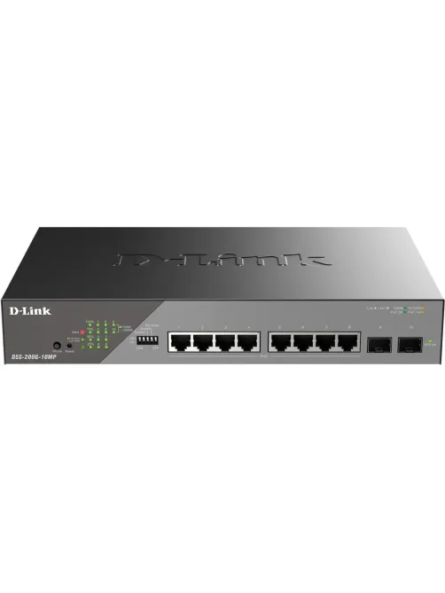 Коммутатор D-Link DSS-200G-10MP/A1A, L2 8x1000Base-T PoE и 2xSFP
