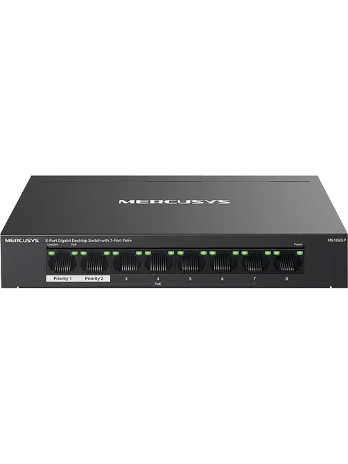 Коммутатор Mercusys MS108GP (L2) 8x1Гбит/с 7PoE+ 65W неуправляемый