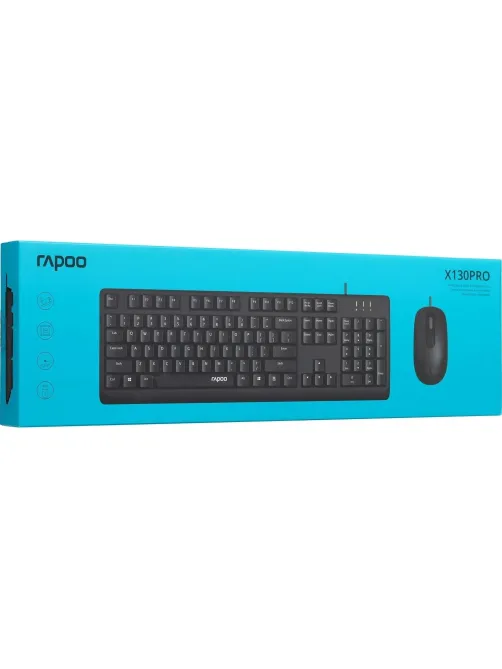 Набор клавиатура+мышь RAPOO проводная X130PRO, цвет - черный