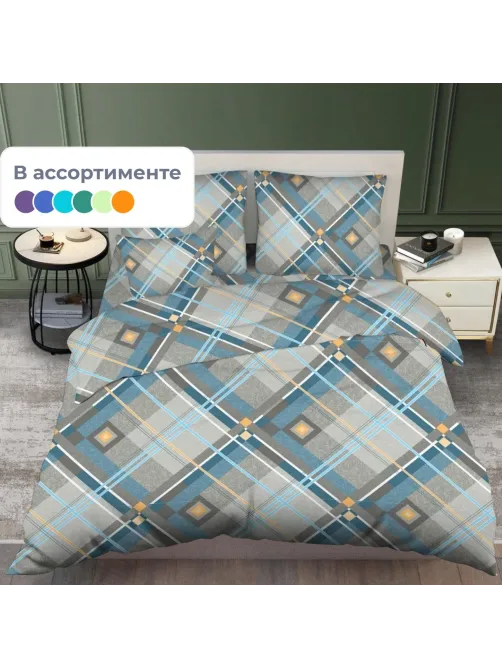 Постельное белье 1,5сп бязь 125гр/м2 цветная (нав.50х70-1шт) микс