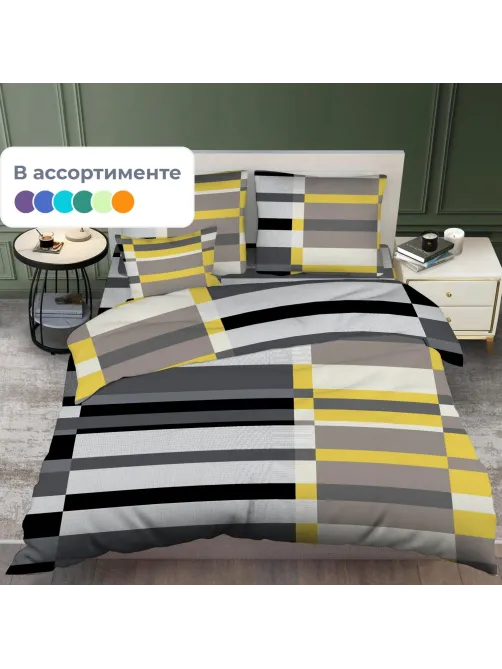 Постельное белье 1,5сп бязь 145гр/м2 цветная (нав.50х70-1шт) микс