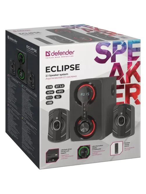 Акустическая система 2.1 Defender Eclipse40Вт,BT/FM/MP3/SD/USB/AUX/RC 65593
