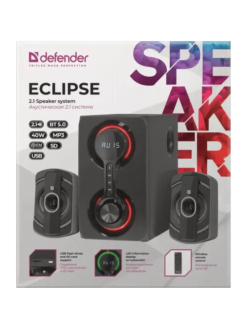 Акустическая система 2.1 Defender Eclipse40Вт,BT/FM/MP3/SD/USB/AUX/RC 65593