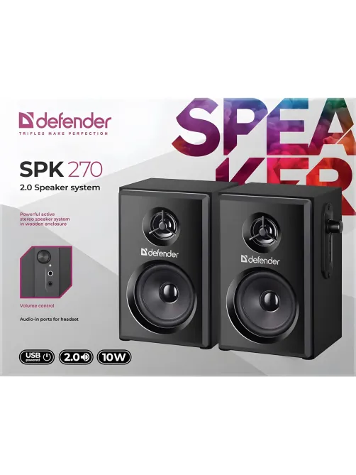 Акустическая система 2.0 Defender SPK 270 черный, 10 Вт, питание от USB