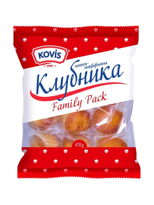 Кекс Мини-маффины Kovis с фруктово-ягодной нач. клубника, 470гx6шт/уп