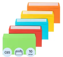 Конверт 5 цветов C65 стрип 114х229 120г КОМУС 10шт/уп