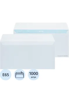 Конверт белый E65 стрип 110х220 80г КОМУС 1000шт/ уп