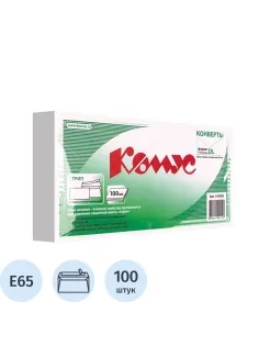 Конверт белый E65 стрип 110х220 80г КОМУС 100шт/уп 12уп/кор