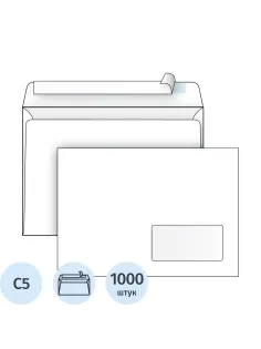 Конверт Ecopost С5 162х229мм стрип пр.окно 80г 1000шт/уп /2832