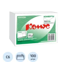 Конверт белый С6 стрип 114х162 80г КОМУС 100шт/уп 12уп/кор