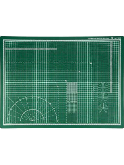 Коврик для резки Topfort 3х-слойный А2 (60х45см),2х-сторонний,зеленый