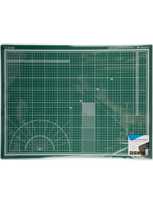 Коврик для резки Topfort 3х-слойный А2 (60х45см), 2х-сторонний, зеленый