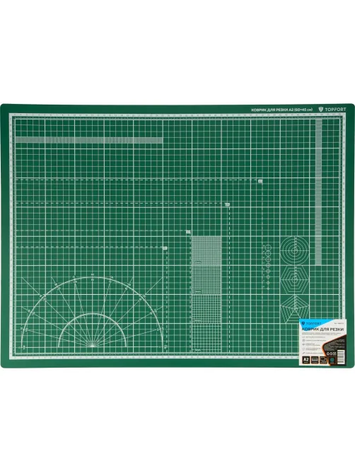 Коврик для резки Topfort 3х-слойный А2 (60х45см),2х-сторонний,зеленый