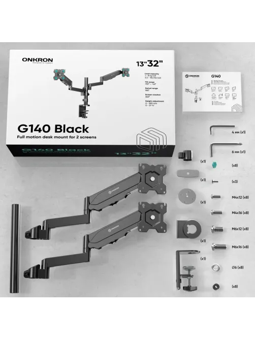 Кронштейн Onkron G140, TV 13-32, для 2-ух мон, настольный, чер