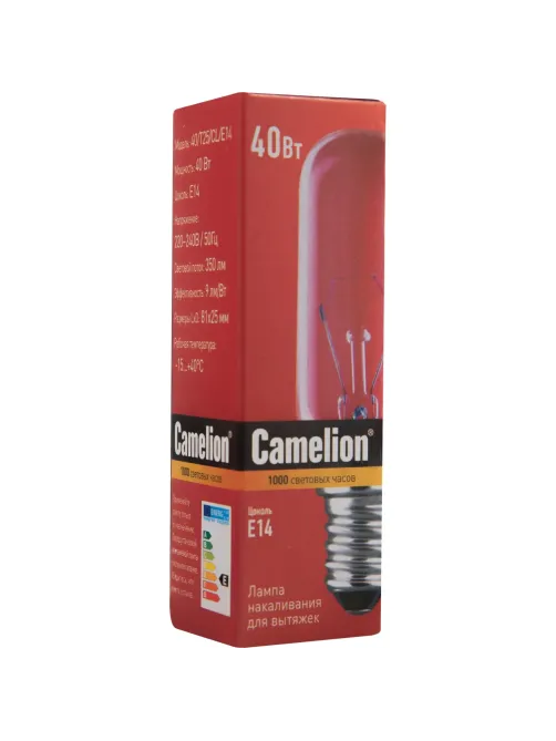 Лампа накаливания Camelion MIC 40/T25/CL/E14 40Вт Е14 для вытяжек (12984)