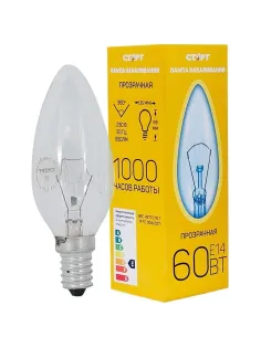 Лампа накаливания СТАРТ свеча/прозрачная 60W E14