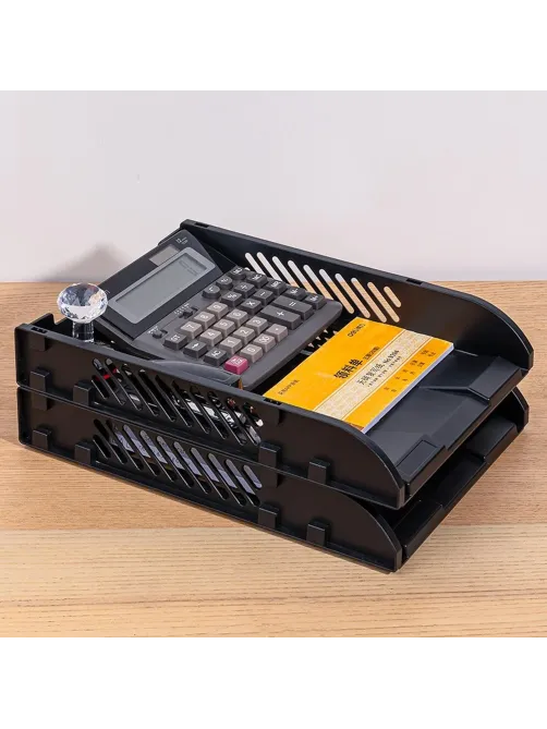 Лоток горизонтальный для бумаг  Deli E9212,сборн,черн,325x241x155мм 2шт/наб