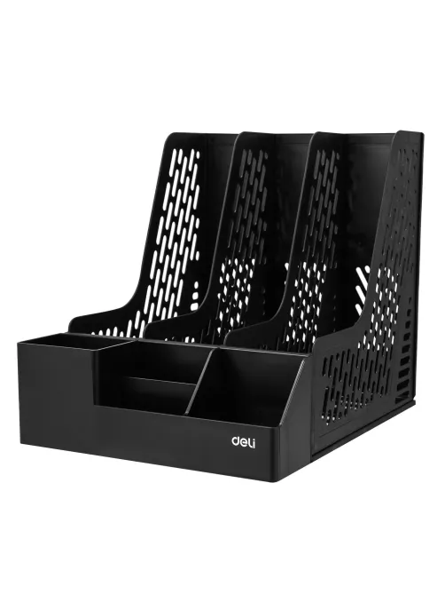 Лоток вертикальный Deli EZ00122 3 отд с органайзером 4 отд черный