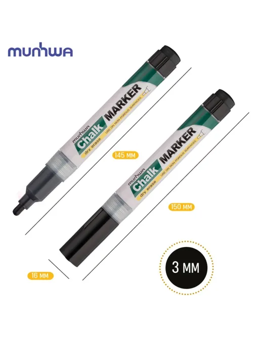 Маркер меловой MunHwa, CM-01, чёрный, 3мм