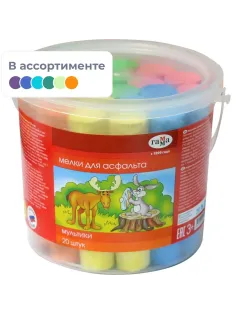 Мел для асфальта Гамма Мультики 20 цв.,  пластик. ведро, 1704194