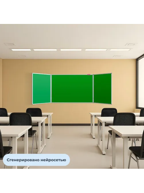 Доска меловая - магнитная зеленая 100х300 2-створ. Россия