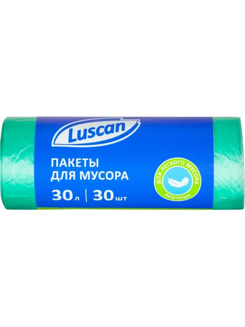 Мешки для мусора ПНД 30л 10мкм 30 шт/рул зеленые 50x60см Luscan