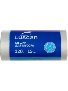Мешки для мусора ПВД 120л 40мкм 15шт/рул прозрачные 70x110см Luscan