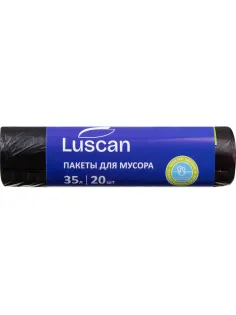 Мешки для мусора ПНД 35л 12мкм 20шт/рул черные 53x58см Luscan с завязками