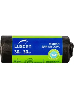 Мешки для мусора ПНД 30л 10мкм 30шт/рул черные 48х58см Luscan