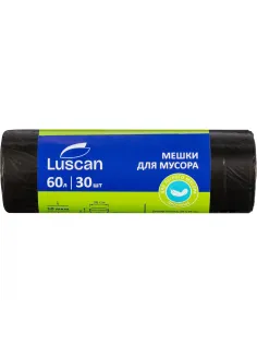 Мешки для мусора ПНД 60л 58х68см 10мкм черные 30шт/рул Luscan